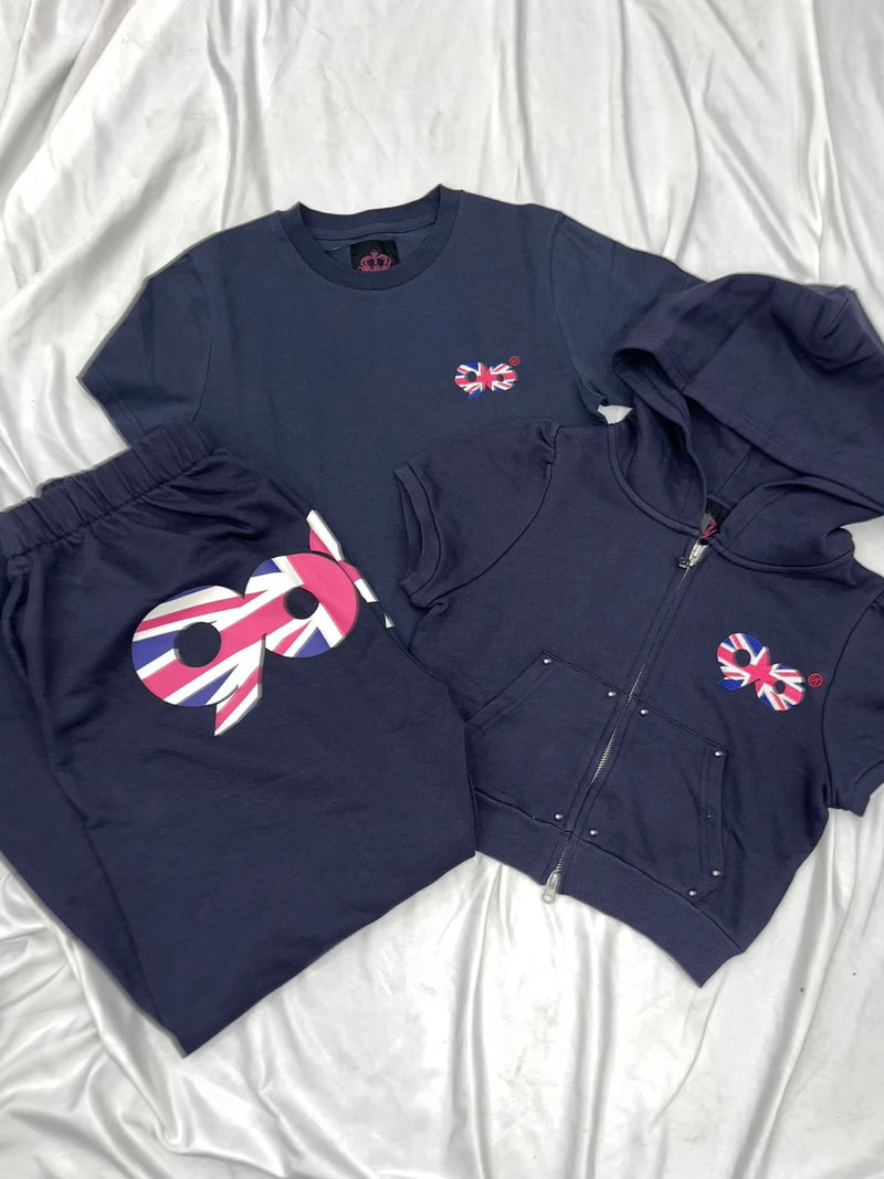 90 Logo Girl Short Sleeve Zip Hoodie – YZ