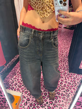 Ninety Girl Logo Glitter Buggy Denim Pants 