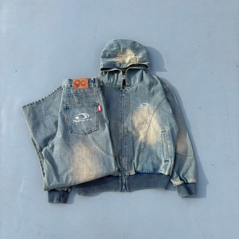 Yoke Denim Zip Hoodie