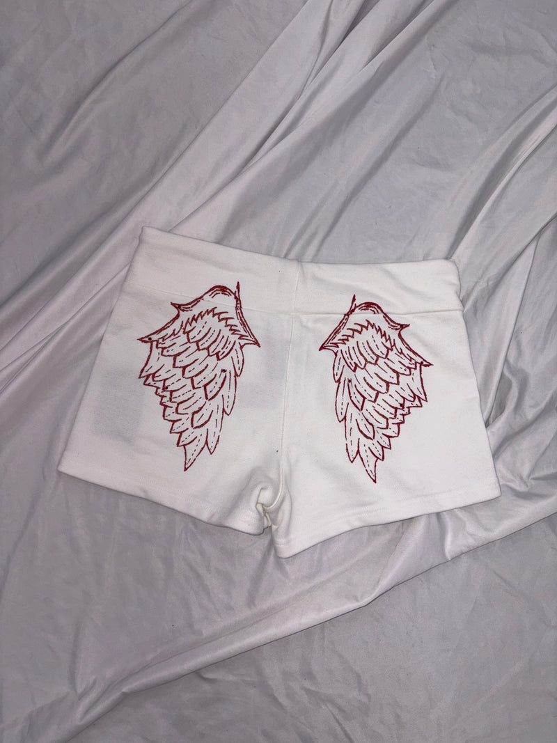 Angel rhinestone micro sweat shorts