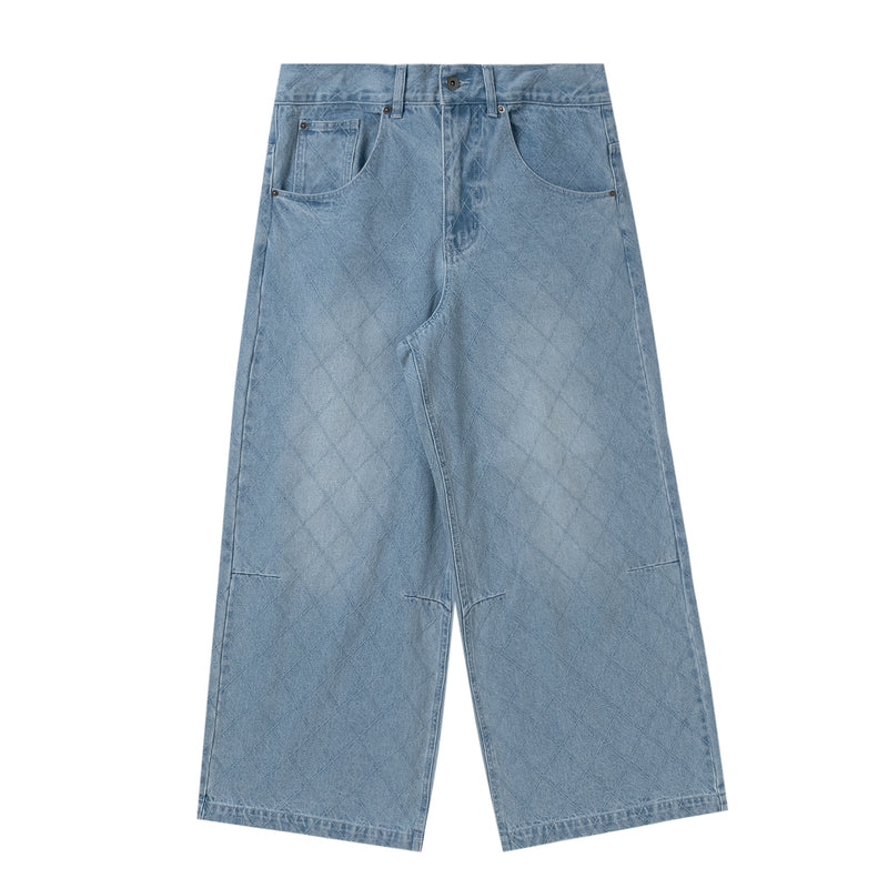 BU DIAMOND STITCH BAGGY DENIM PANTS