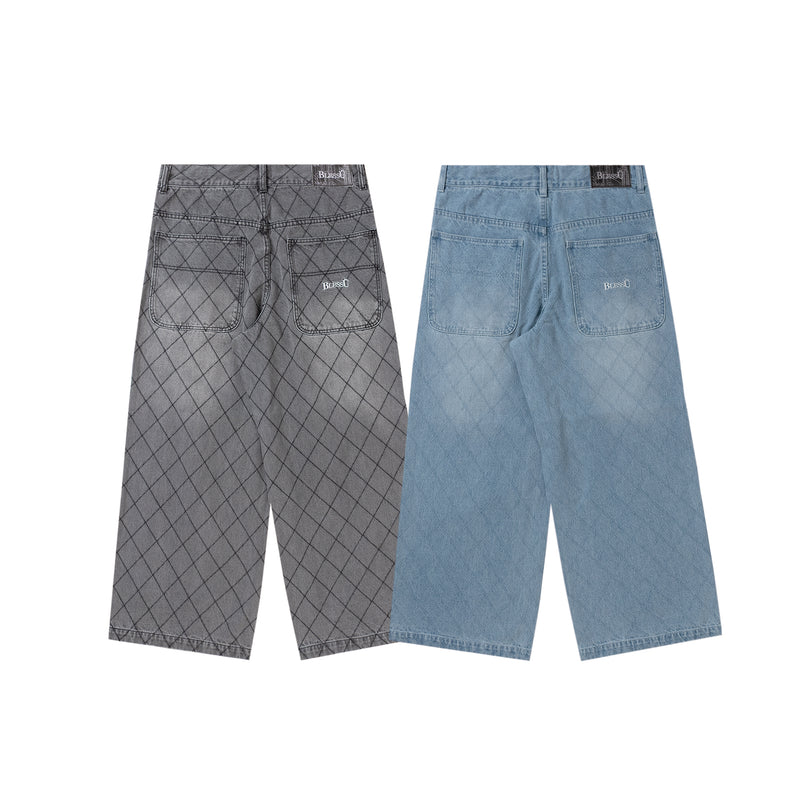 BU DIAMOND STITCH BAGGY DENIM PANTS
