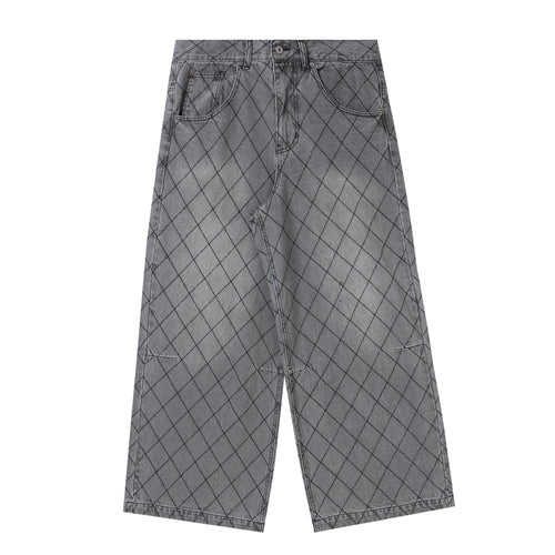BU DIAMOND STITCH BAGGY DENIM PANTS
