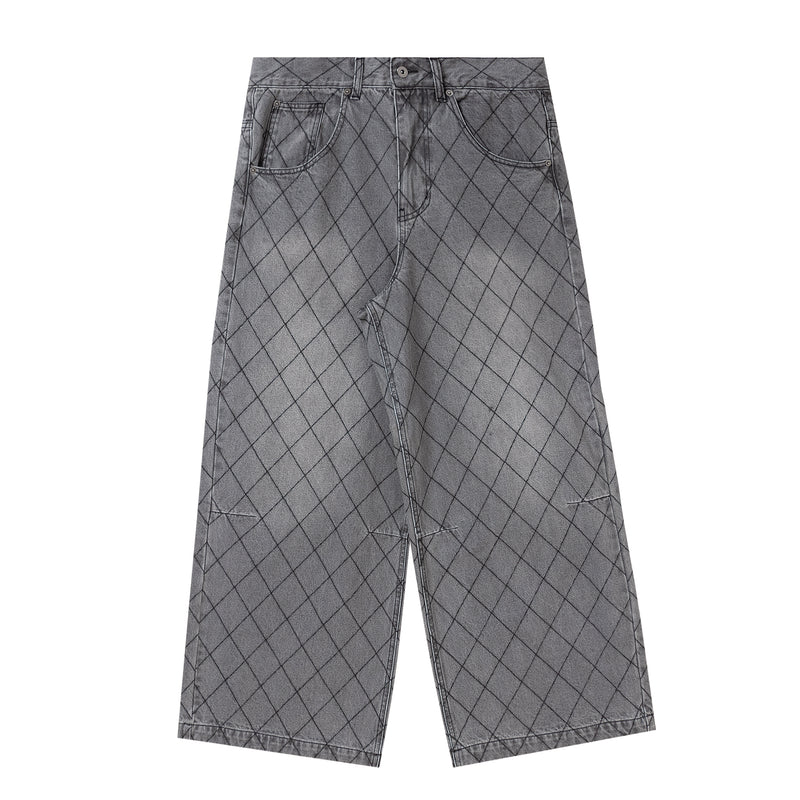 BU DIAMOND STITCH BAGGY DENIM PANTS
