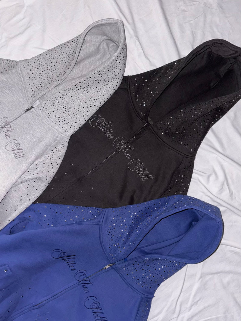 rhinestone scattered zip hoodie