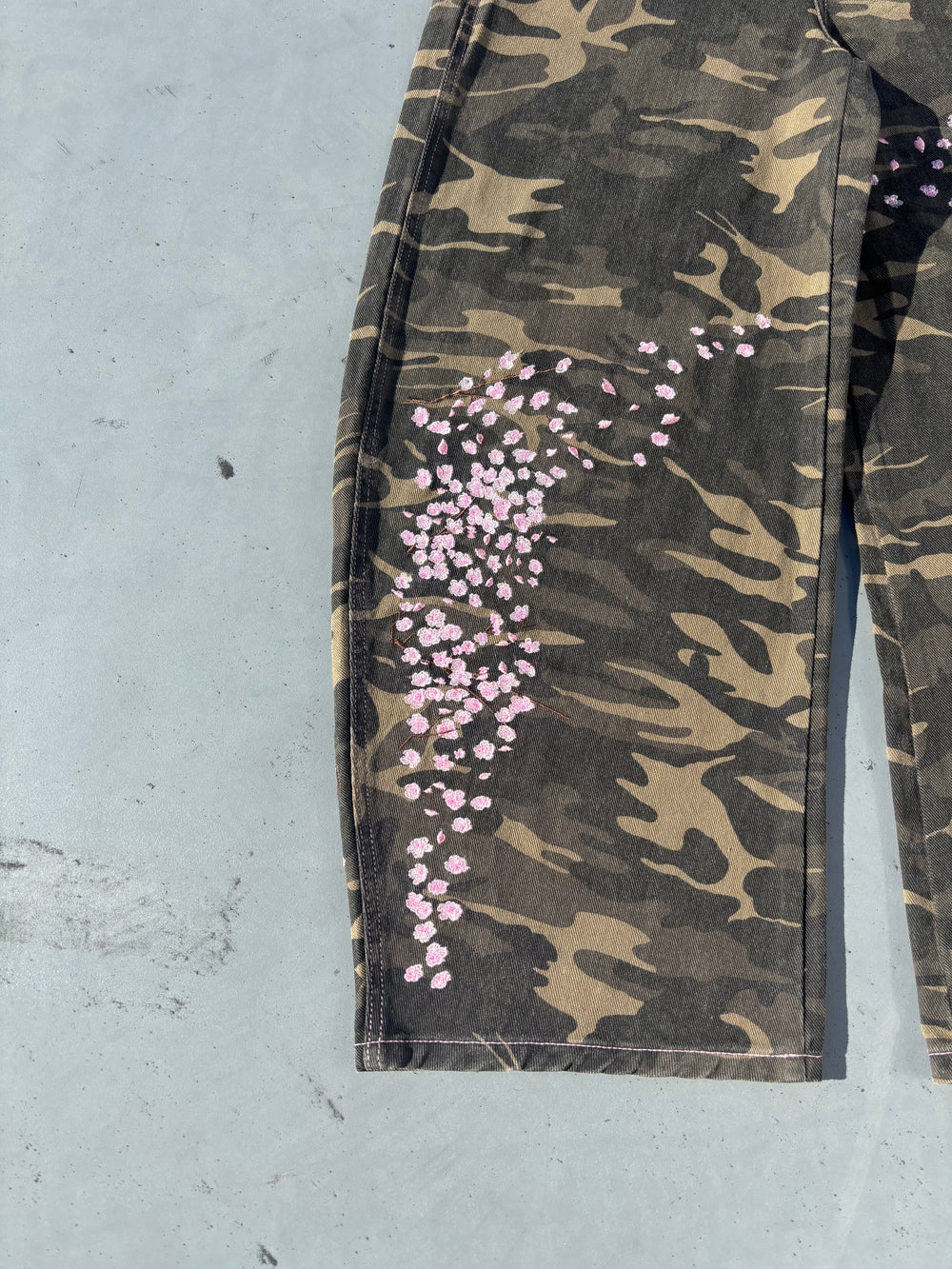 Sakura Embroidered Slub Denim Buggy Pants – YZ