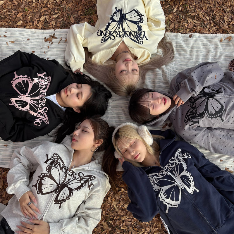 正面蝴蝶標誌拉鍊連帽衫 