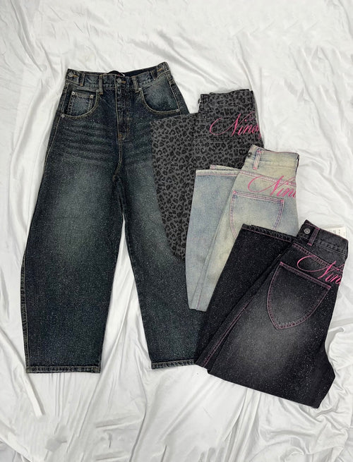 Ninety Girl Logo Glitter Buggy Denim Pants – YZ