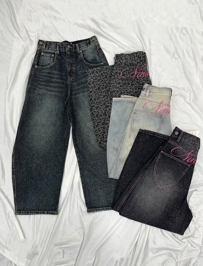 Ninety Girl Logo Glitter Buggy Denim Pants – YZ