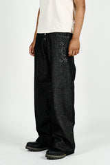 Herringbone studs denim pants