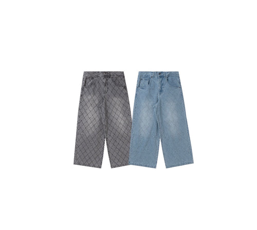 BU DIAMOND STITCH BAGGY DENIM PANTS