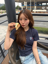 Heart patch logo henley neck short-sleeve tee 