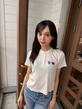 Heart patch logo henley neck short-sleeve tee 