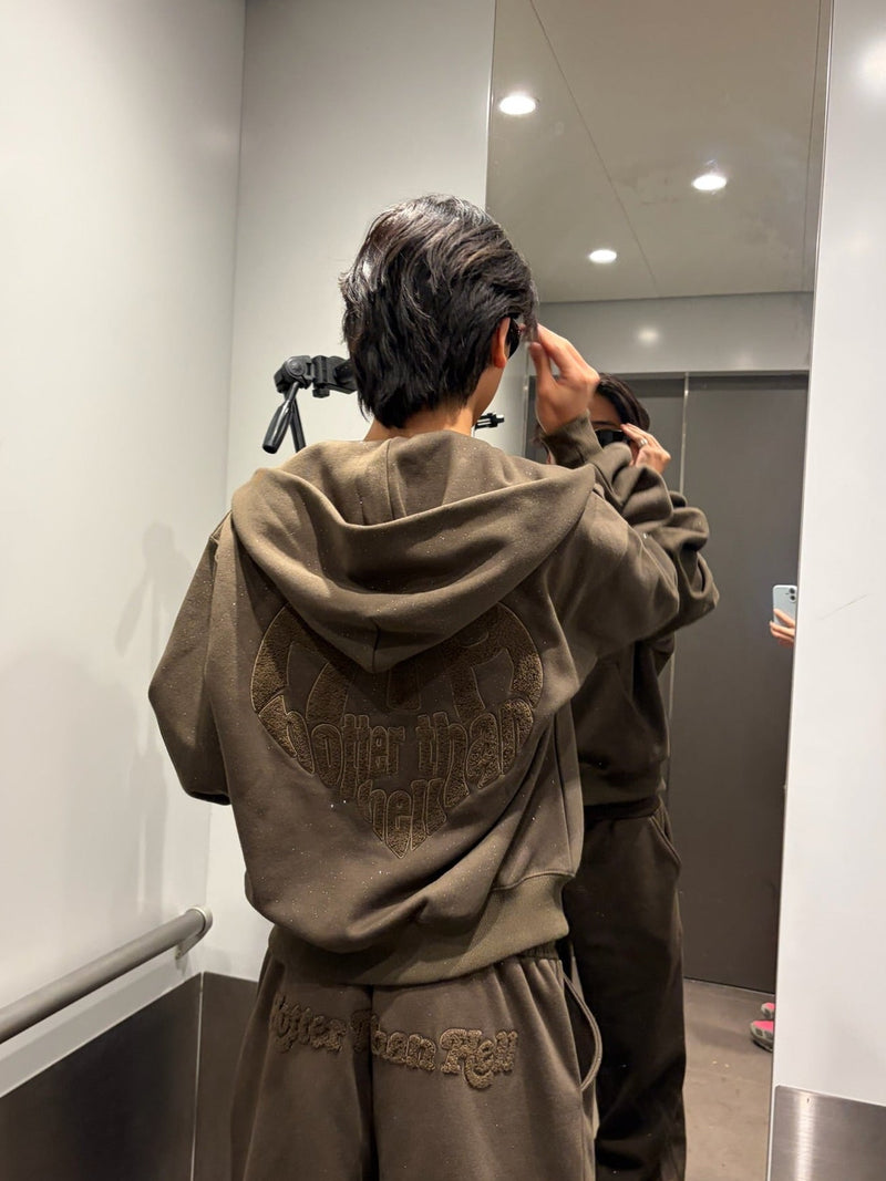 glitter heart logo zip hoodie