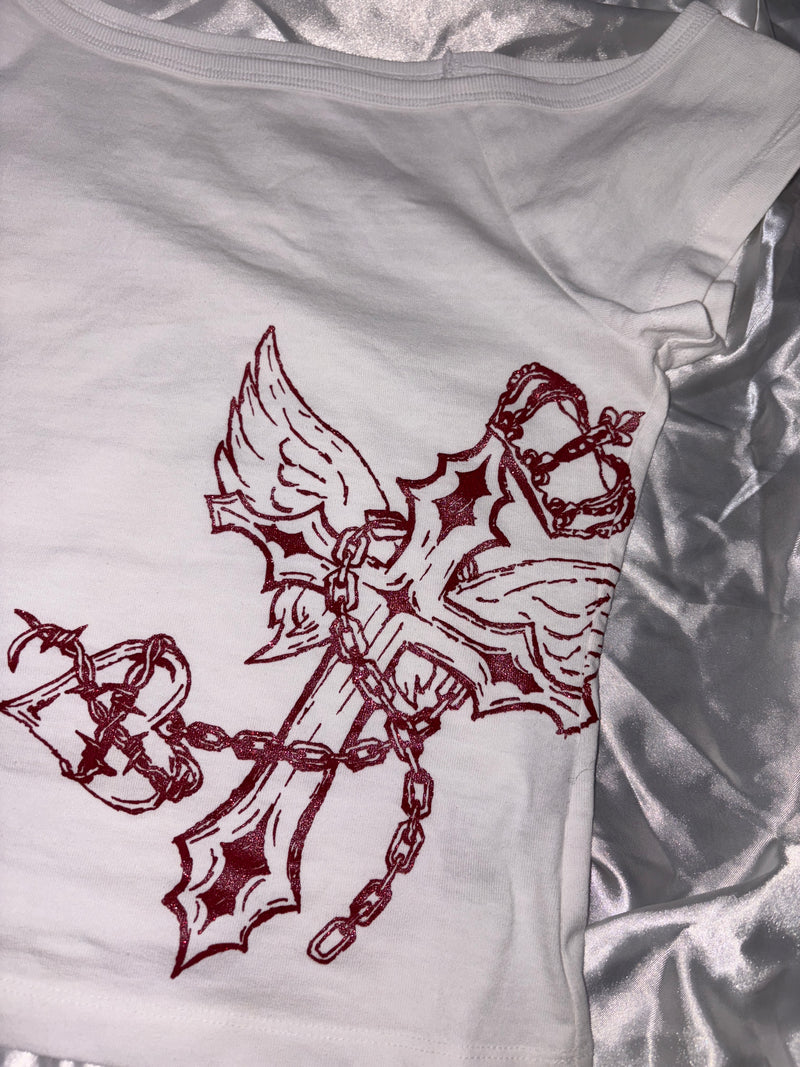 Cross Logo Off Shoulder Tee 