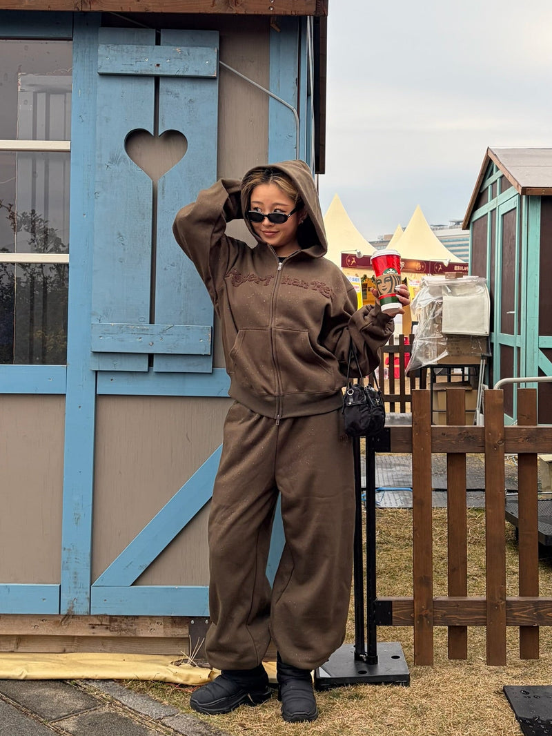 glitter heart logo zip hoodie