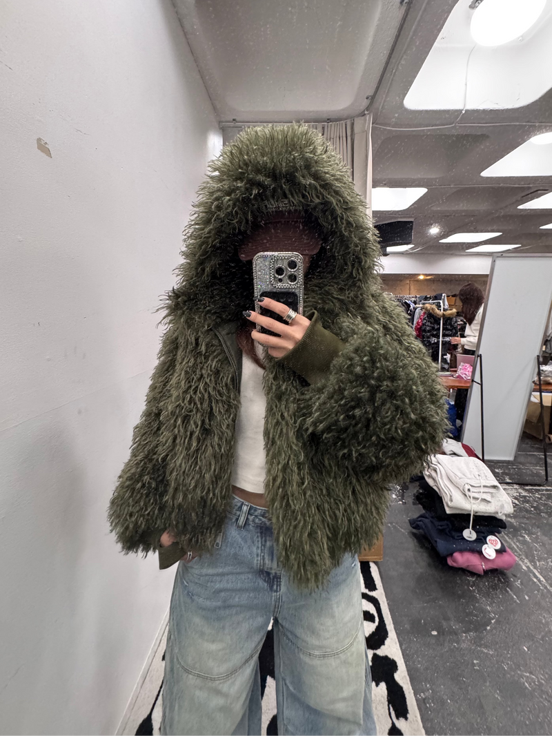 volume hood fur jacket