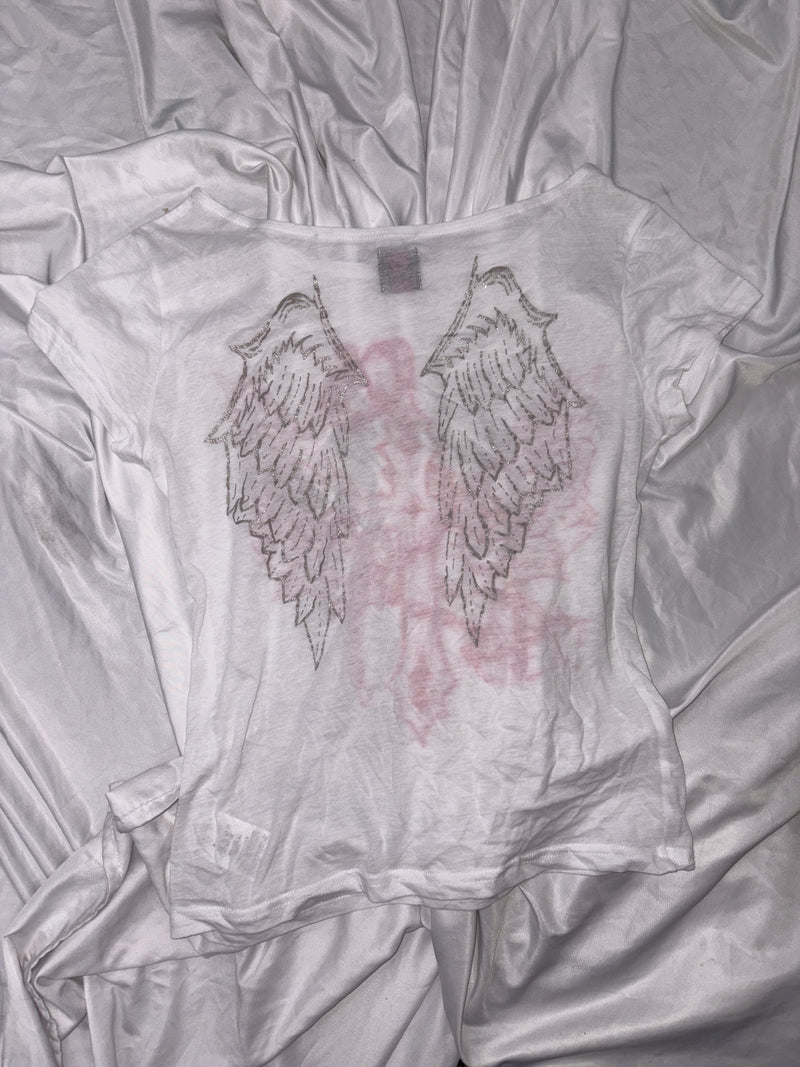 Cross Logo Off-shoulder Sheer Tee