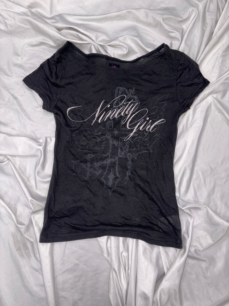 Cross Logo Off-shoulder Sheer Tee