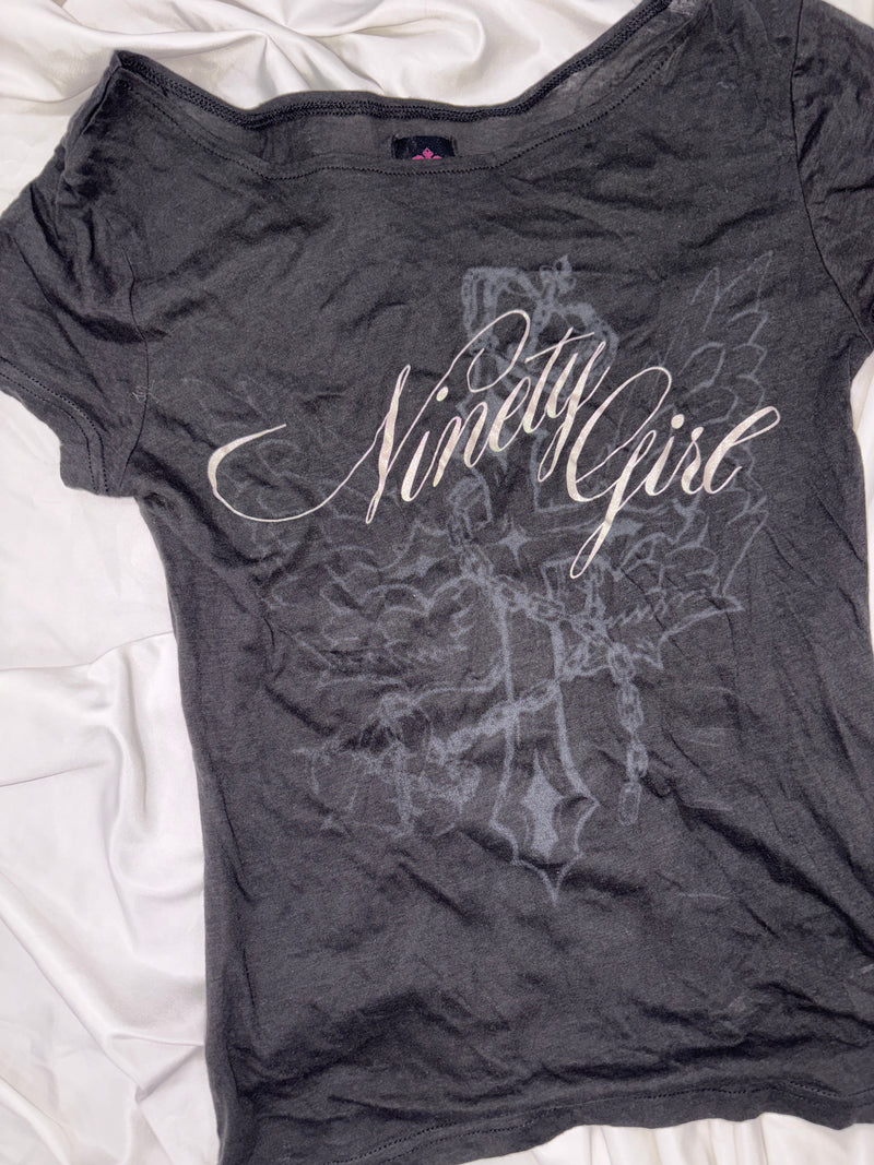 Cross Logo Off-shoulder Sheer Tee