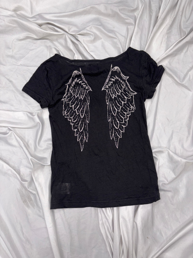 Cross Logo Off-shoulder Sheer Tee