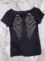 Cross Logo Off-shoulder Sheer Tee