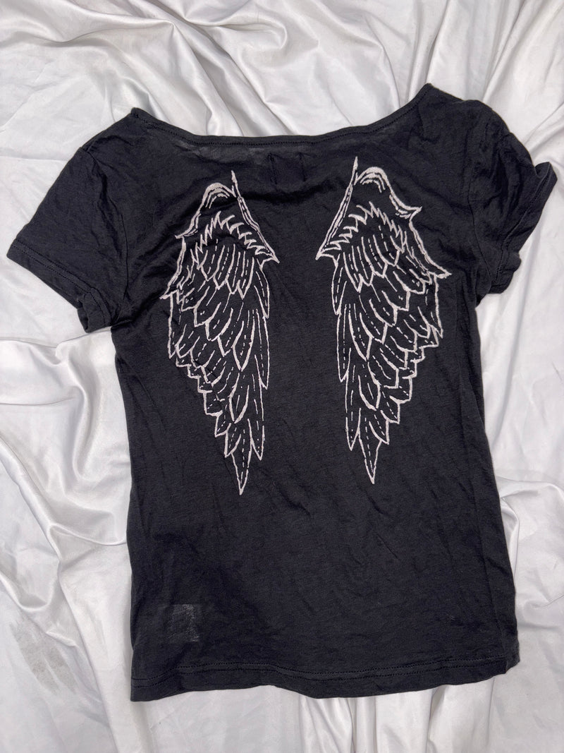 Cross Logo Off-shoulder Sheer Tee