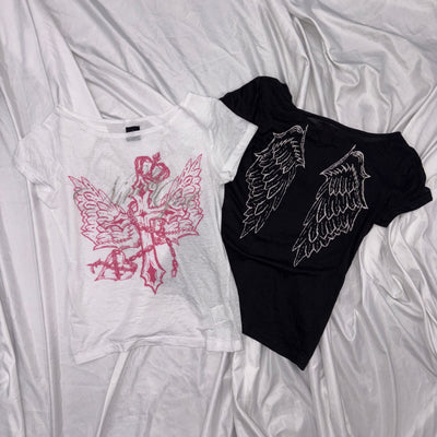 Cross Logo Off-shoulder Sheer Tee