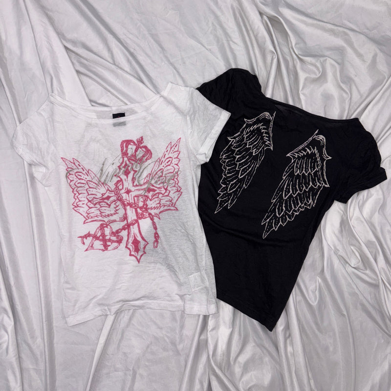 Cross Logo Off-shoulder Sheer Tee