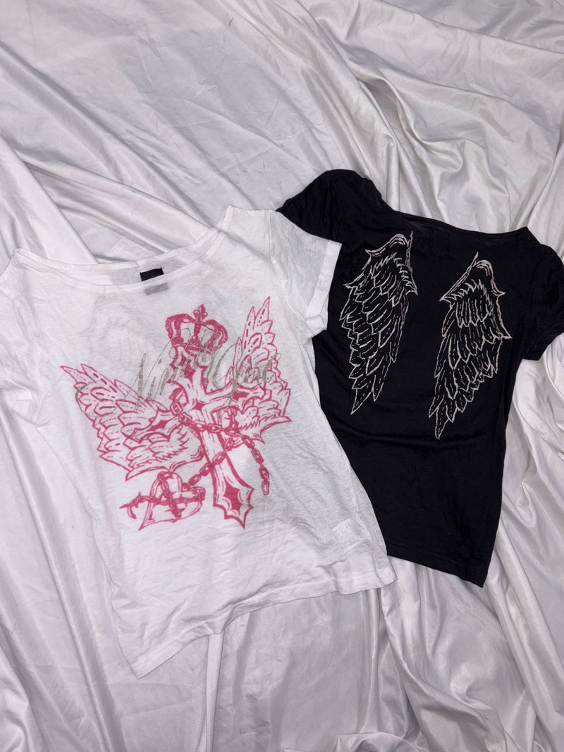 Cross Logo Off-shoulder Sheer Tee