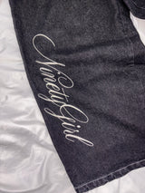 페더 로고 스터드 버기 데님 팬츠 