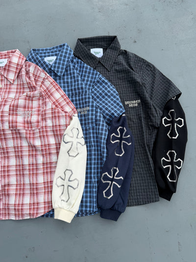 Rcross logo check layered L/S shirt 