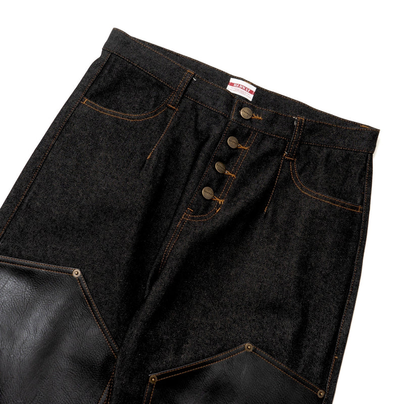 Leather Double Knee Rigid Denim