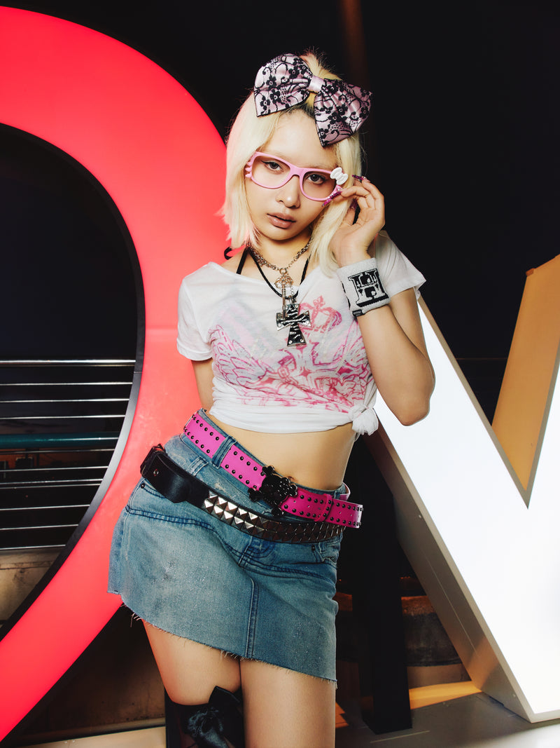 Cross Logo Off-shoulder Sheer Tee