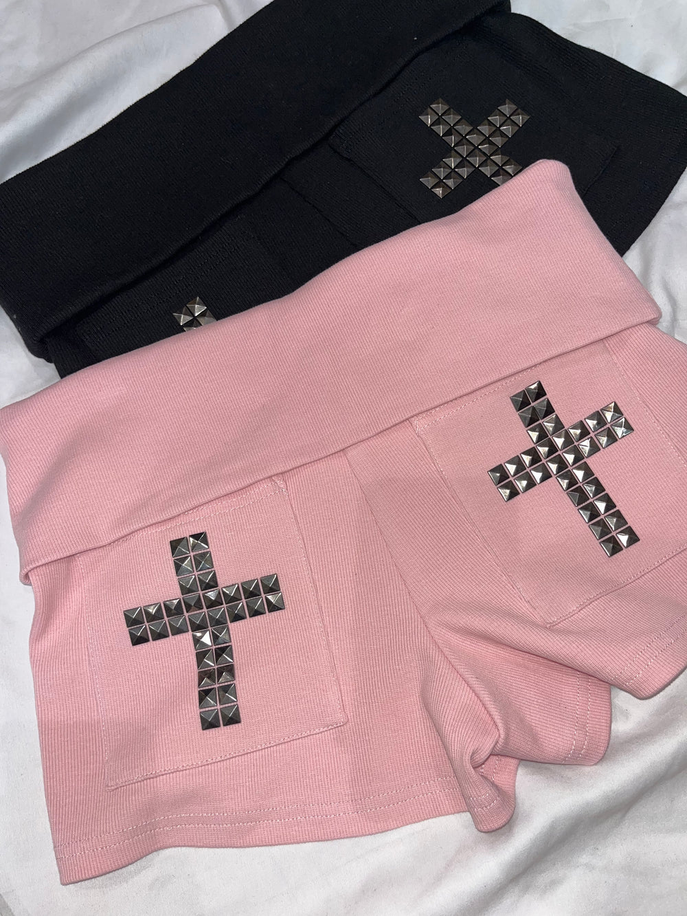 Cross Logo Studded Micro Shorts – YZ