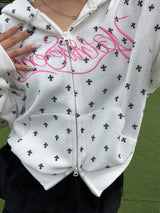 relaxy logo thermal zip hoodie 