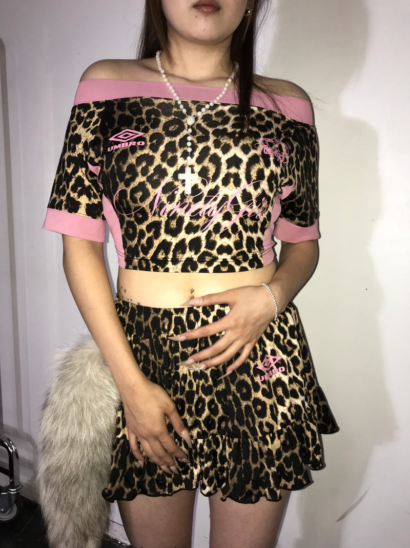 9090girl × umbro Leopard Off Shoulder Tee