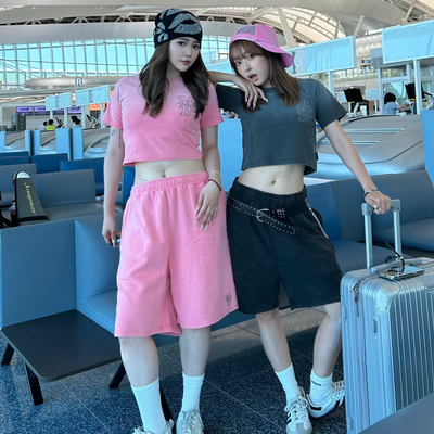 Edge embroidery pigment  half pants