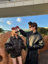 Rcross logo big patch leather blouson 