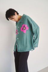 flower motif knit shirt cardigan