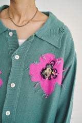 flower motif knit shirt cardigan