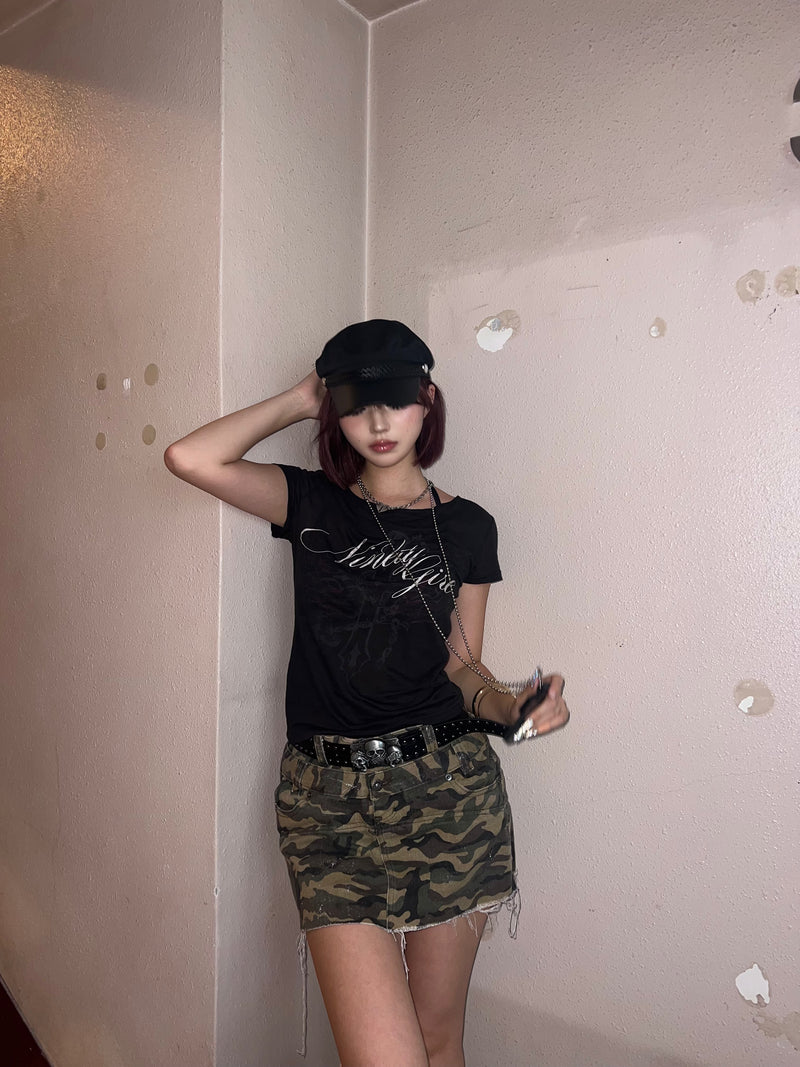 Cross Logo Off-shoulder Sheer Tee