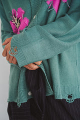 flower motif knit shirt cardigan