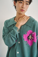 flower motif knit shirt cardigan