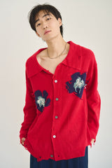 flower motif knit shirt cardigan