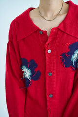 flower motif knit shirt cardigan