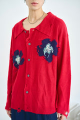 flower motif knit shirt cardigan