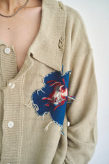 Flower Motif Knit Shirt Cardigan