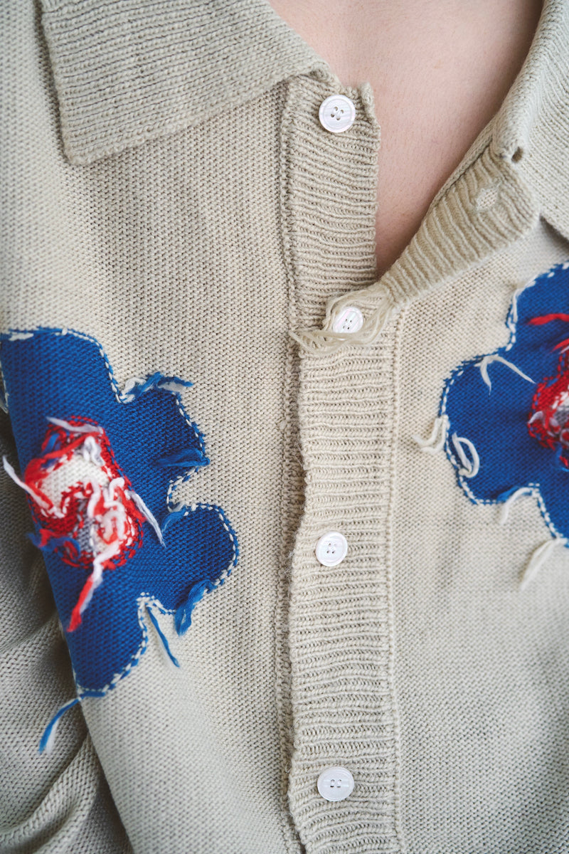 flower motif knit shirt cardigan