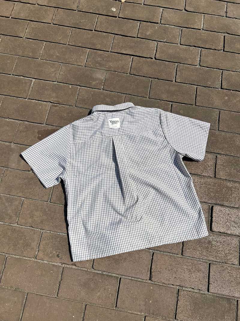 라인 스톤 SS 체크 셔츠 